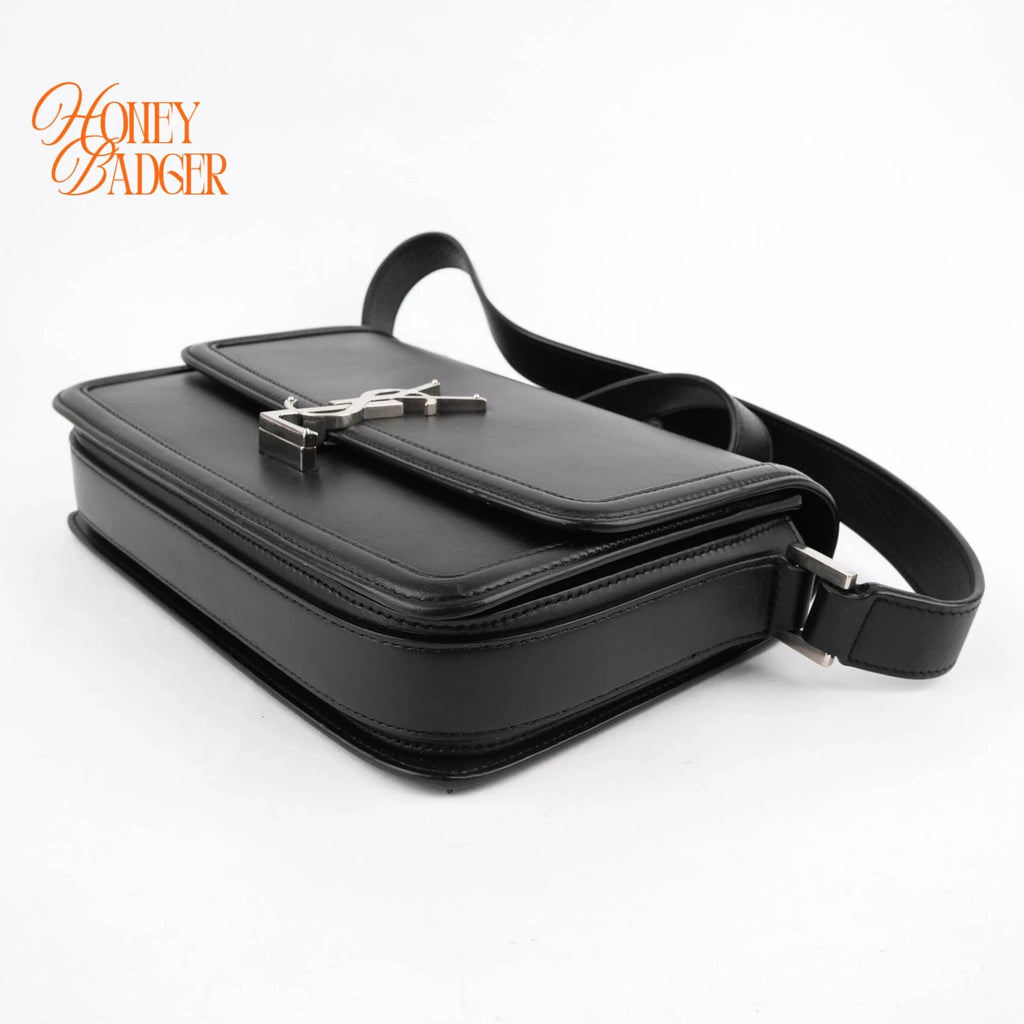 Saint Laurent Solferino Medium Brushed Leather Black Silver Hardware Rank A