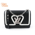 Louis Vuitton Twist MM Epi Leather Black White Braided Heart Rank A