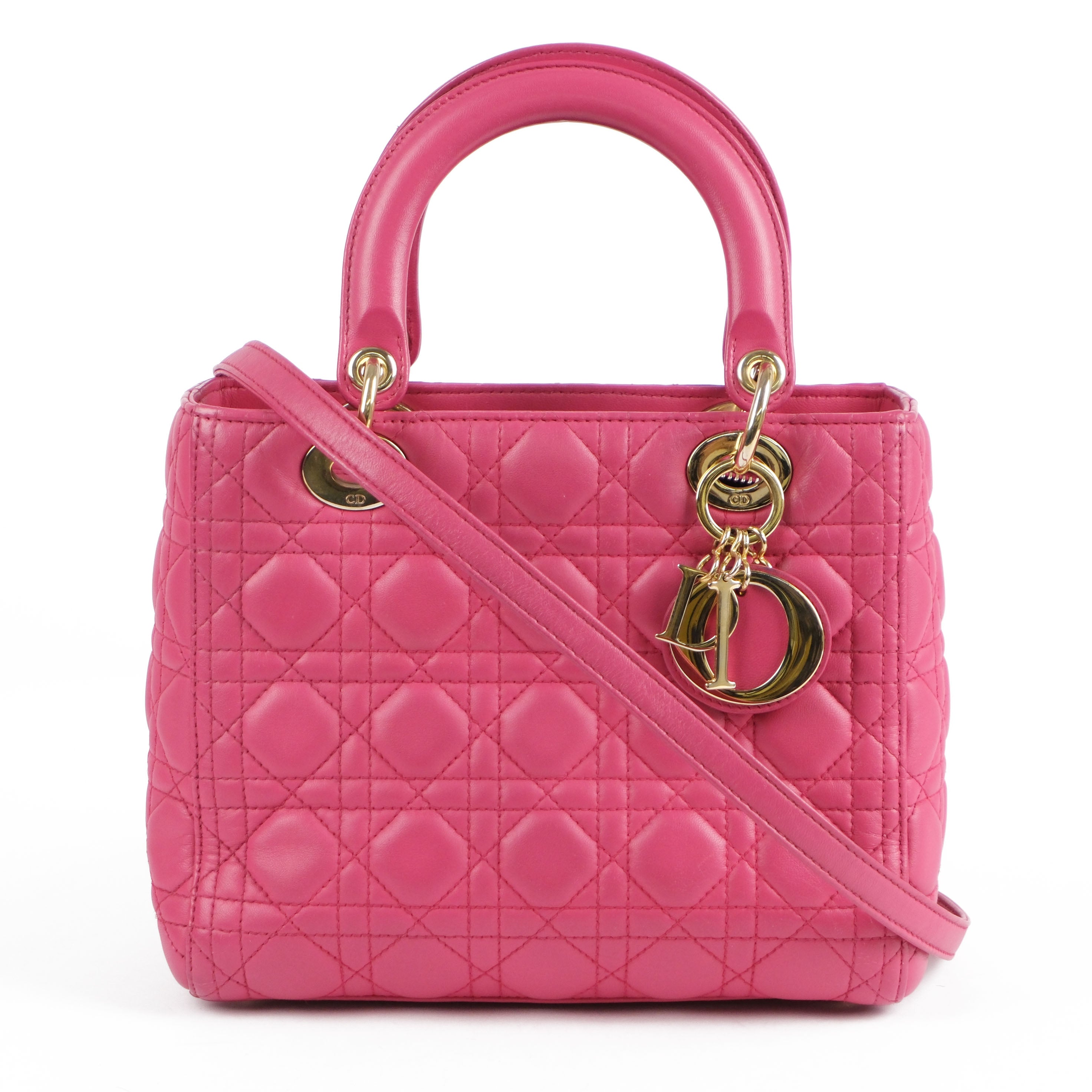 Christian Dior Lady Dior Medium Cannage Pink Leather 2-Way Handbag (Gold Hardware)