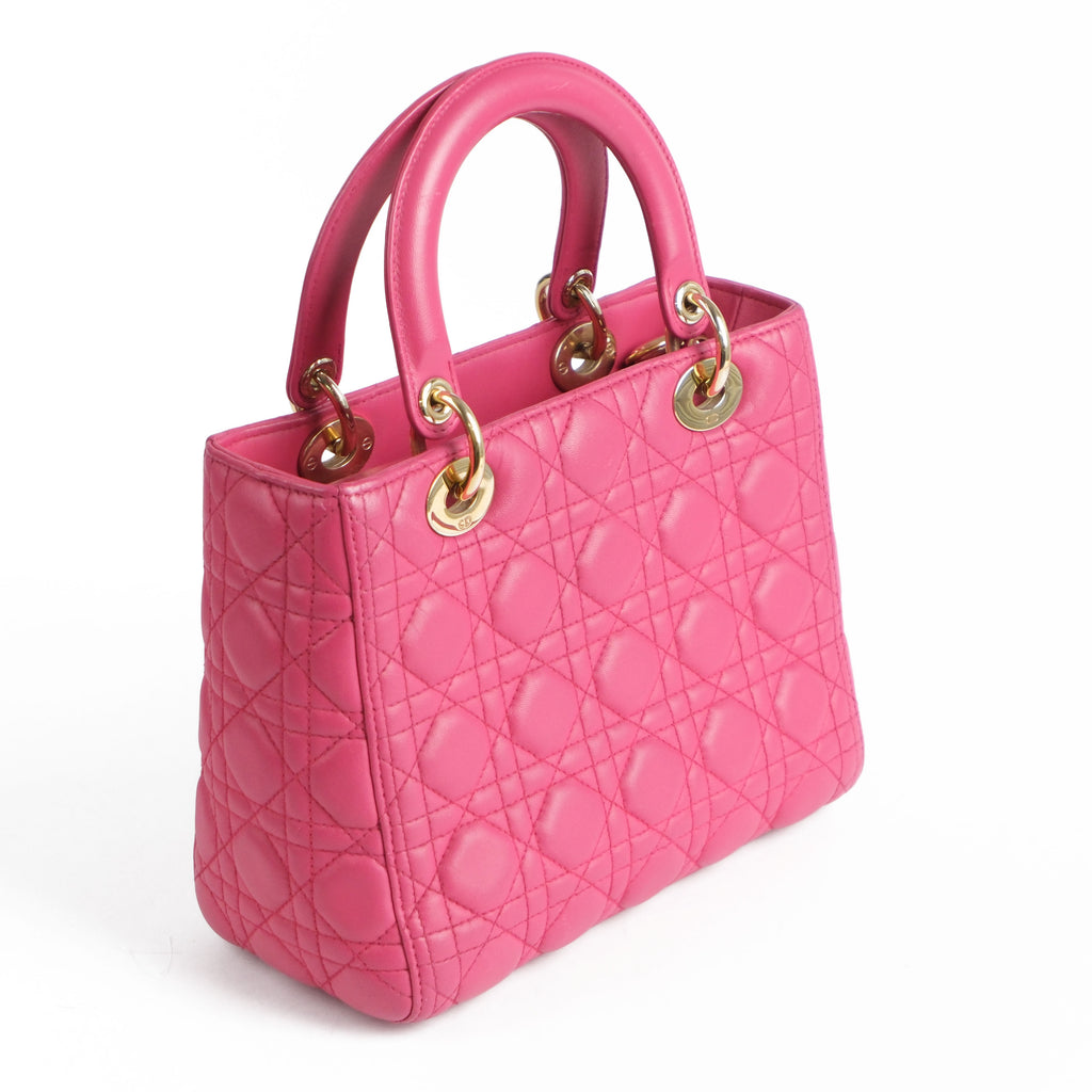 Christian Dior Lady Dior Medium Cannage Pink Leather 2-Way Handbag (Gold Hardware)