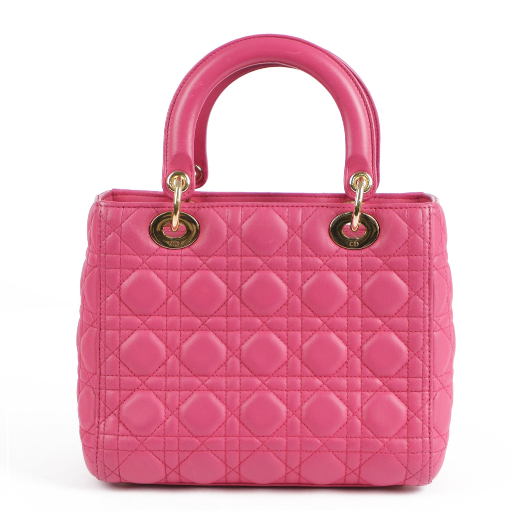 Christian Dior Lady Dior Medium Cannage Pink Leather 2-Way Handbag (Gold Hardware)