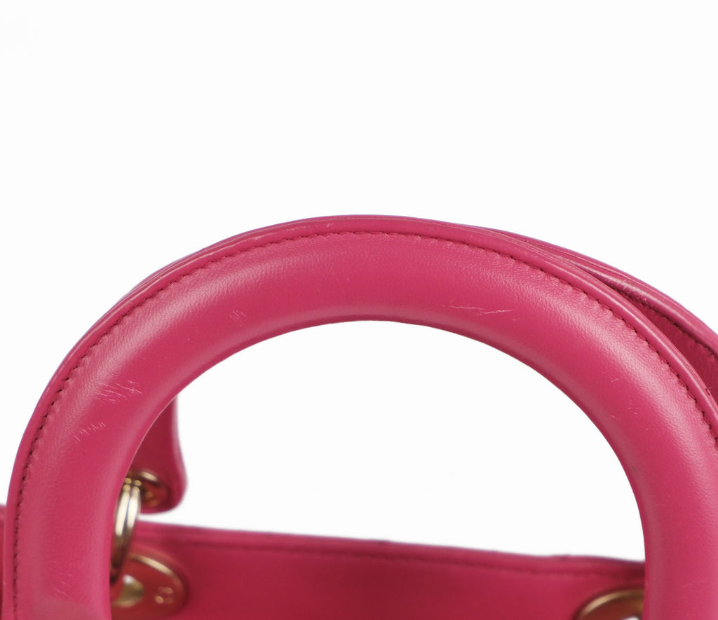 Christian Dior Lady Dior Medium Cannage Pink Leather 2-Way Handbag (Gold Hardware)