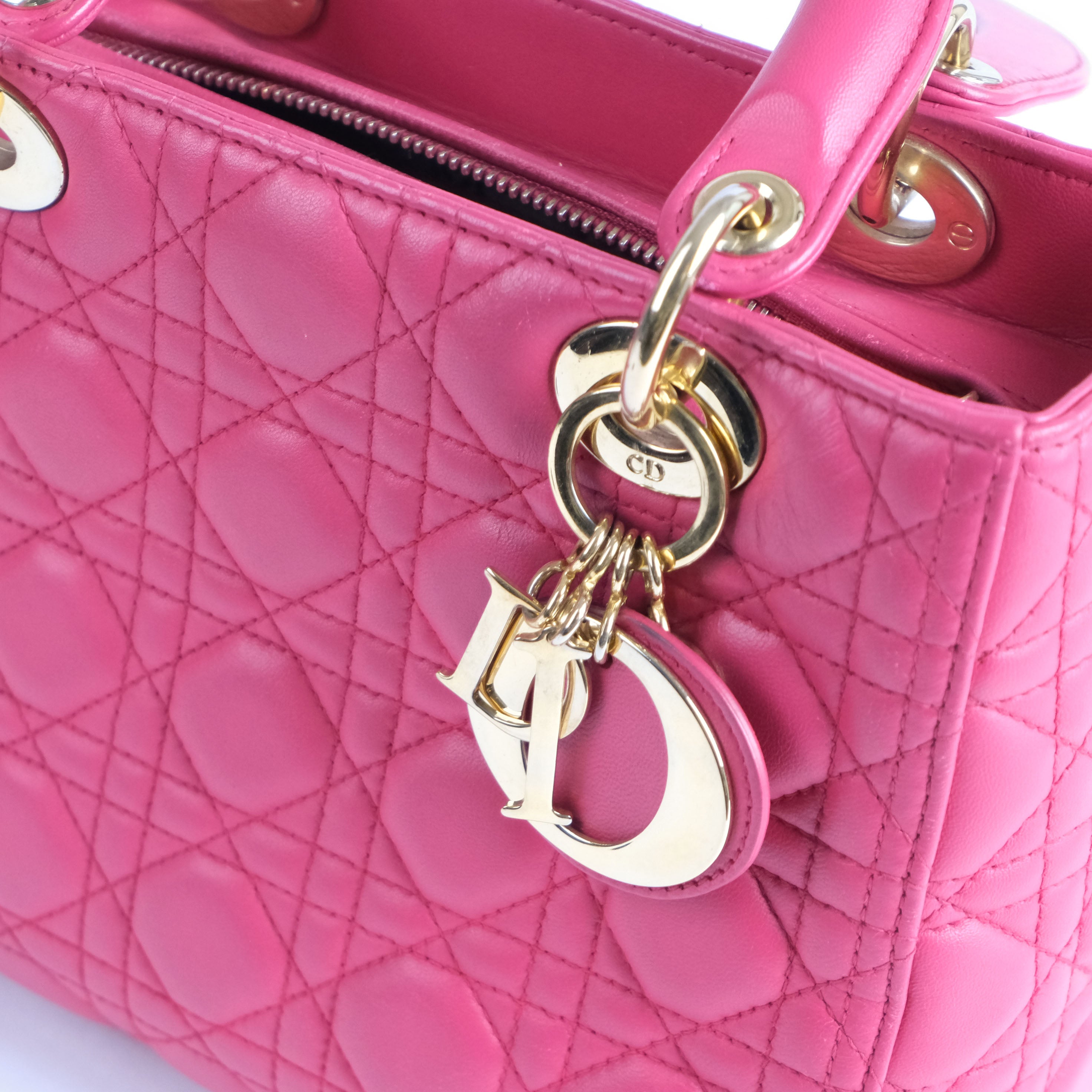 Christian Dior Lady Dior Medium Cannage Pink Leather 2-Way Handbag (Gold Hardware)