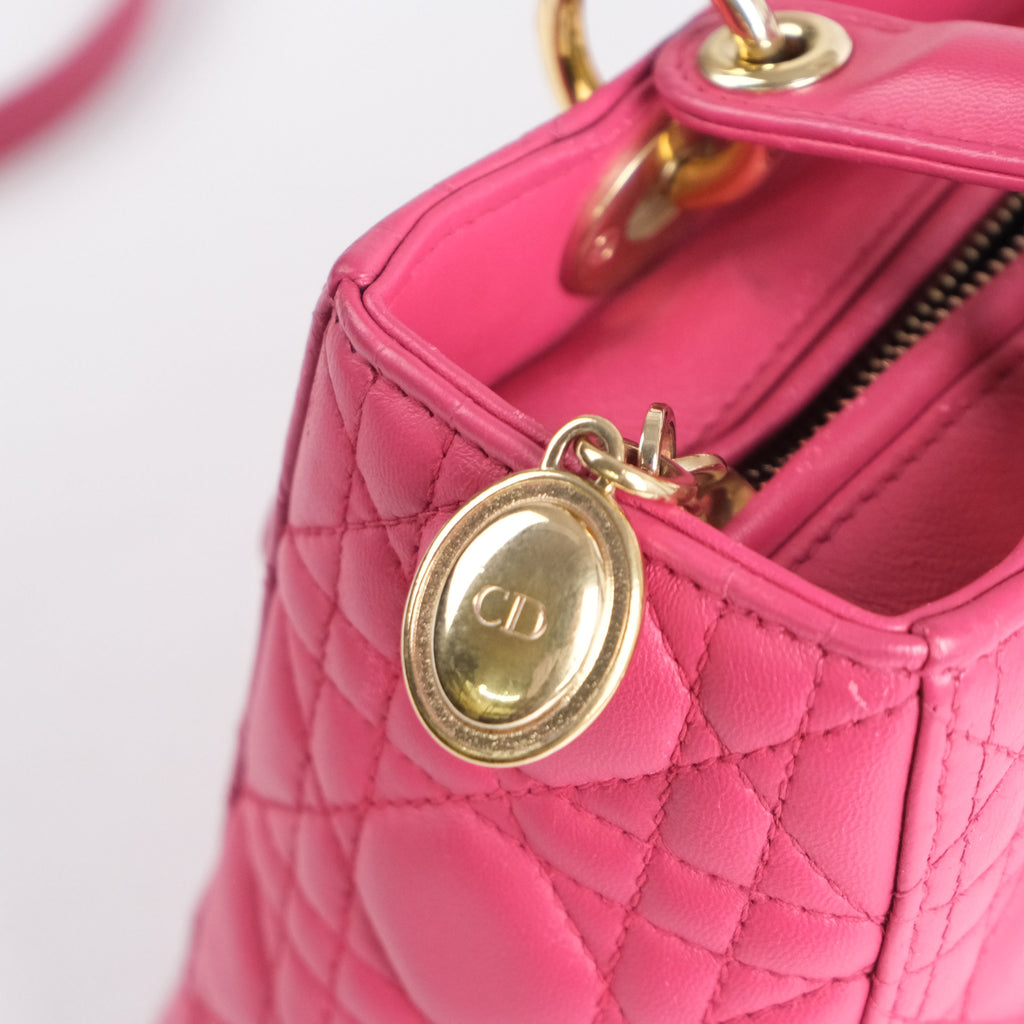 Christian Dior Lady Dior Medium Cannage Pink Leather 2-Way Handbag (Gold Hardware)
