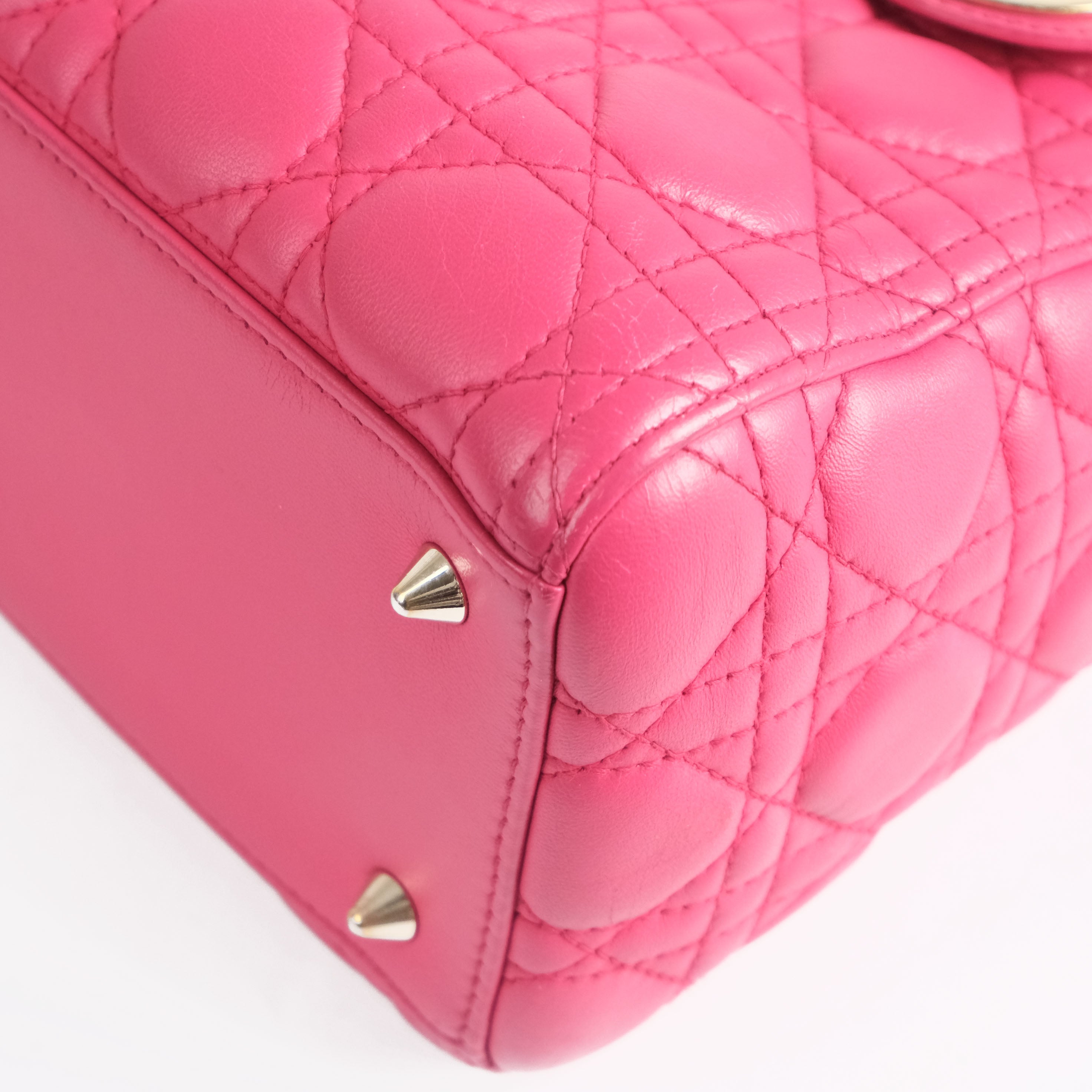 Christian Dior Lady Dior Medium Cannage Pink Leather 2-Way Handbag (Gold Hardware)