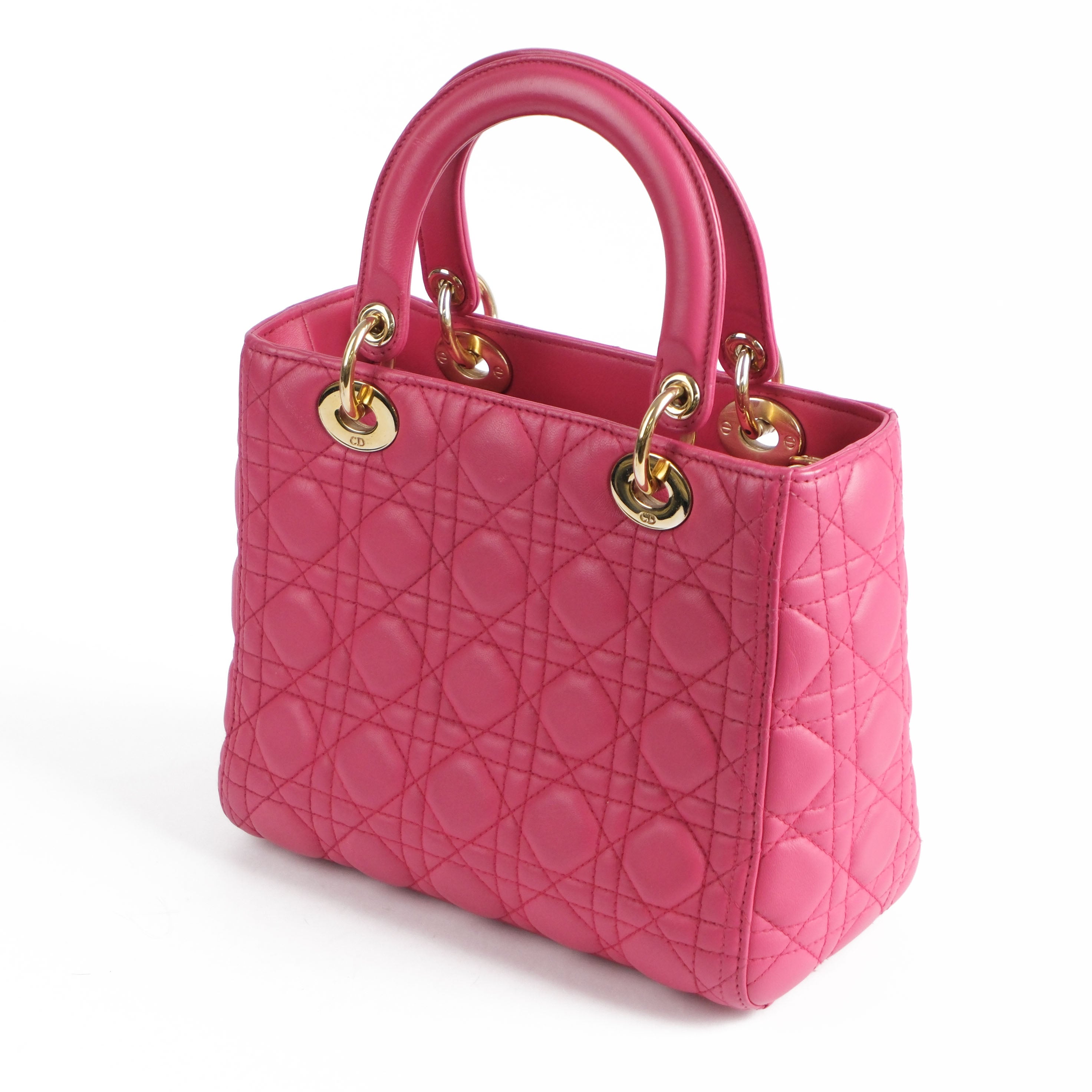 Christian Dior Lady Dior Medium Cannage Pink Leather 2-Way Handbag (Gold Hardware)