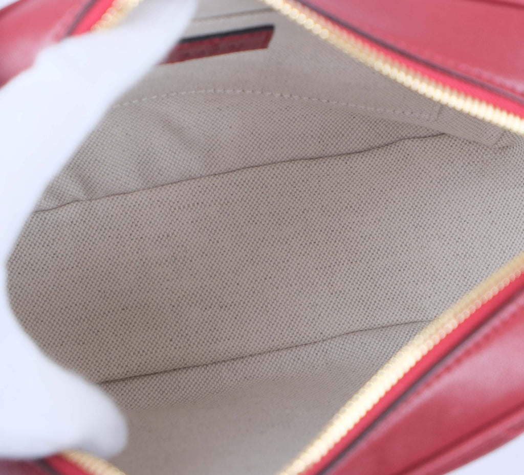 Gucci Soho Disco Small Shoulder Bag Grained Leather Red Gold Hardware