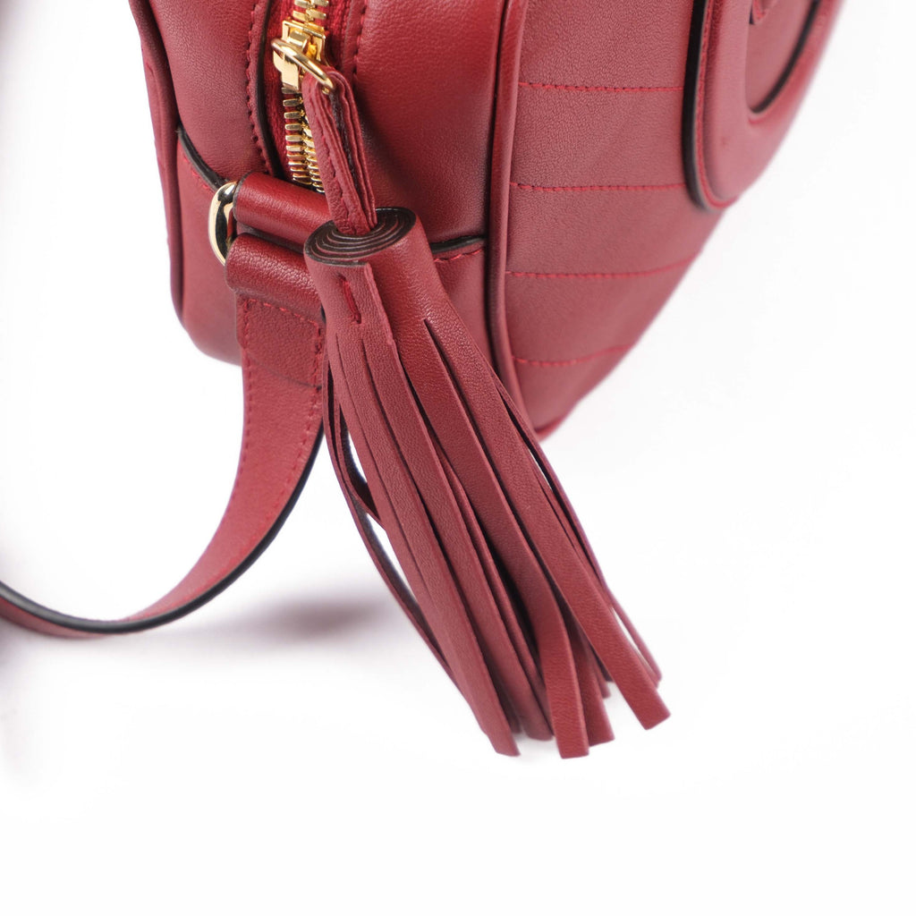 Gucci Soho Disco Small Shoulder Bag Grained Leather Red Gold Hardware