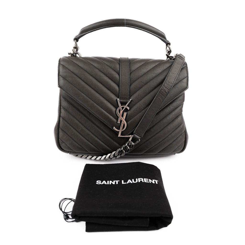 Saint Laurent Paris College Medium 428056 2way Handbag Matelassé Leather Brown Charcoal