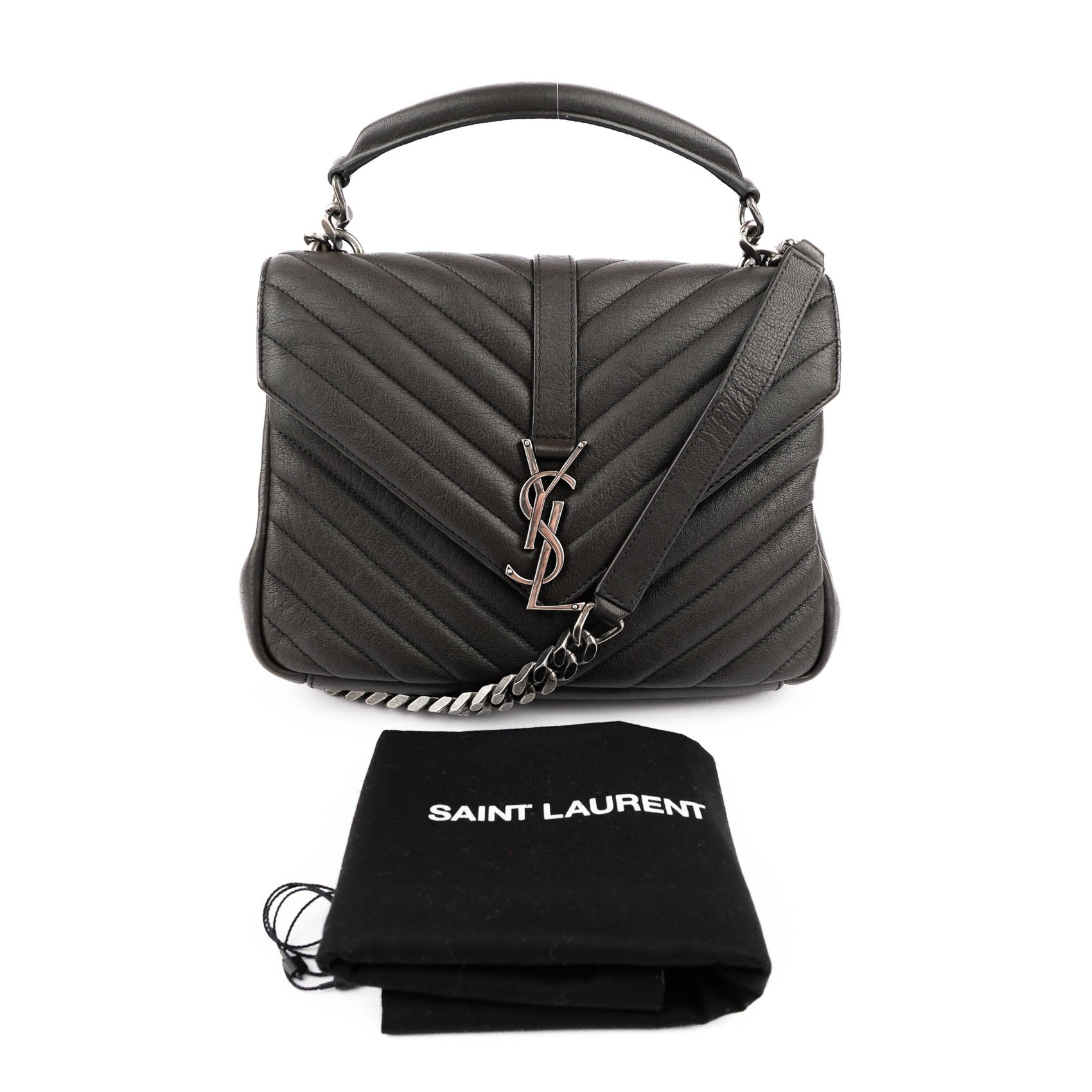 Saint Laurent Paris College Medium 428056 2way Handbag Matelassé Leather Brown Charcoal