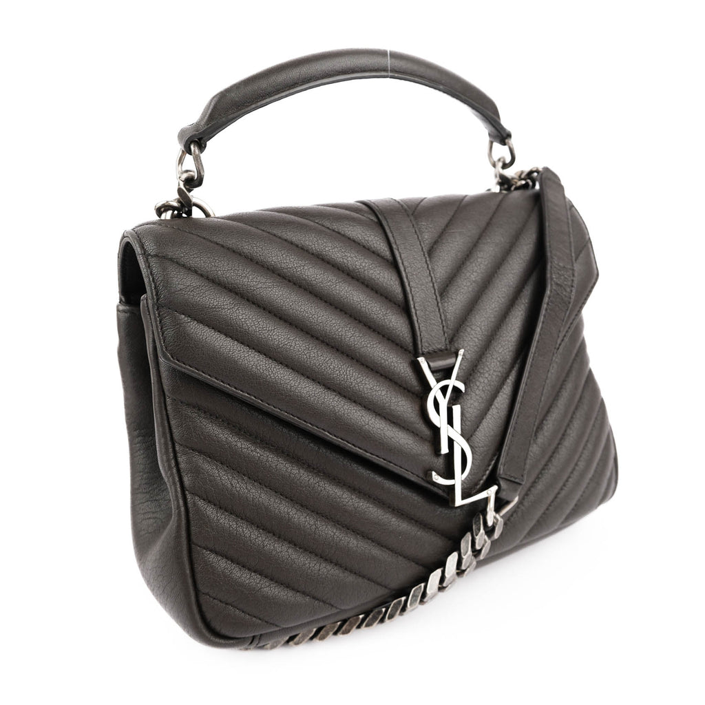 Saint Laurent Paris College Medium 428056 2way Handbag Matelassé Leather Brown Charcoal