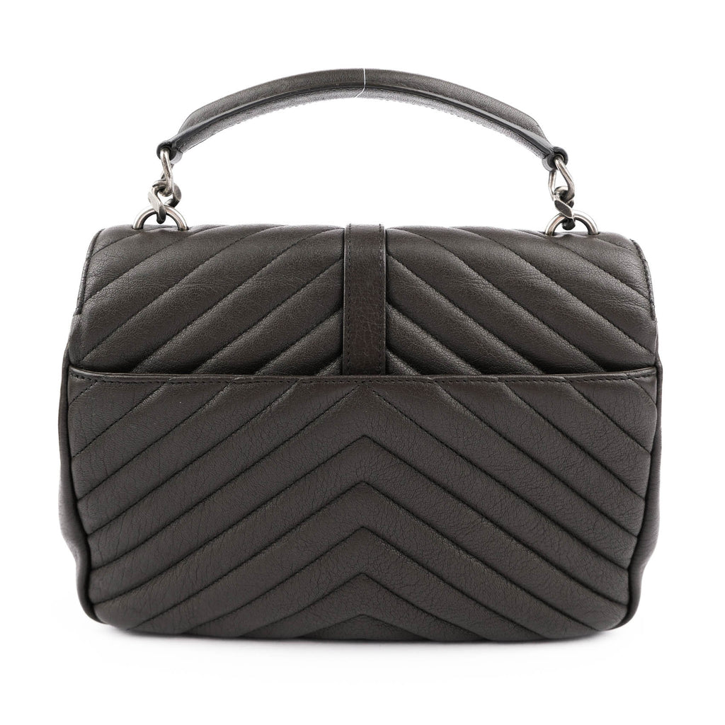 Saint Laurent Paris College Medium 428056 2way Handbag Matelassé Leather Brown Charcoal