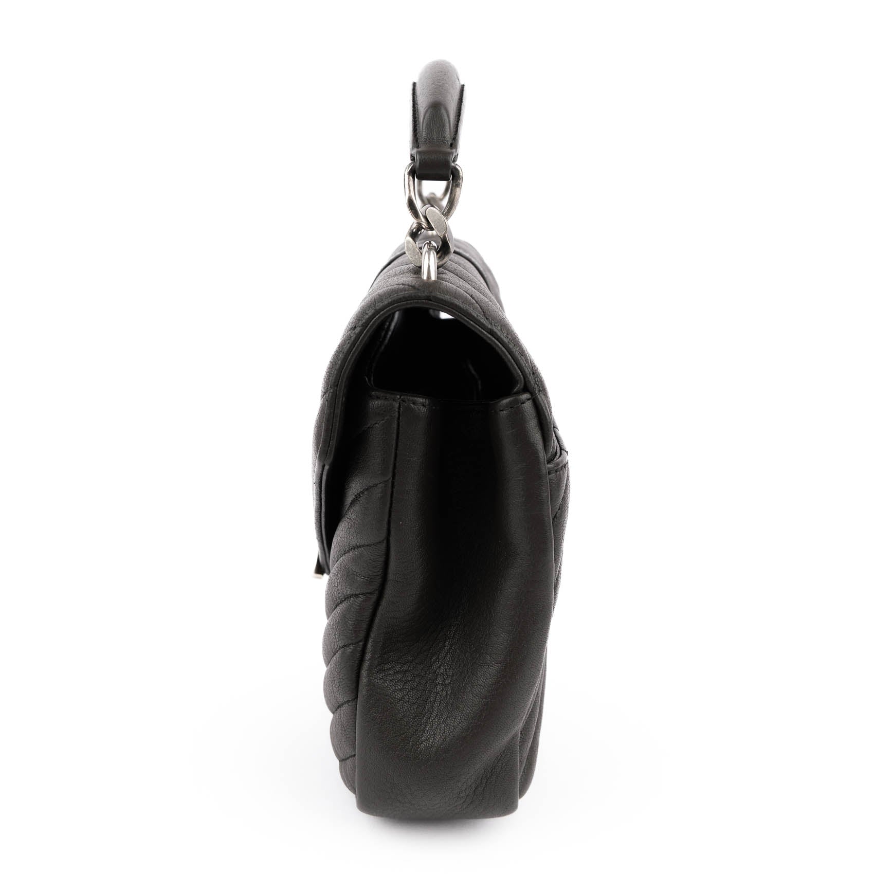 Saint Laurent Paris College Medium 428056 2way Handbag Matelassé Leather Brown Charcoal