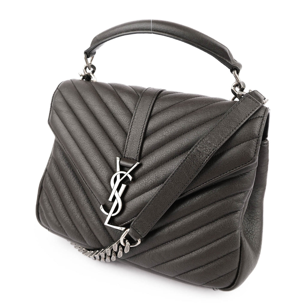 Saint Laurent Paris College Medium 428056 2way Handbag Matelassé Leather Brown Charcoal