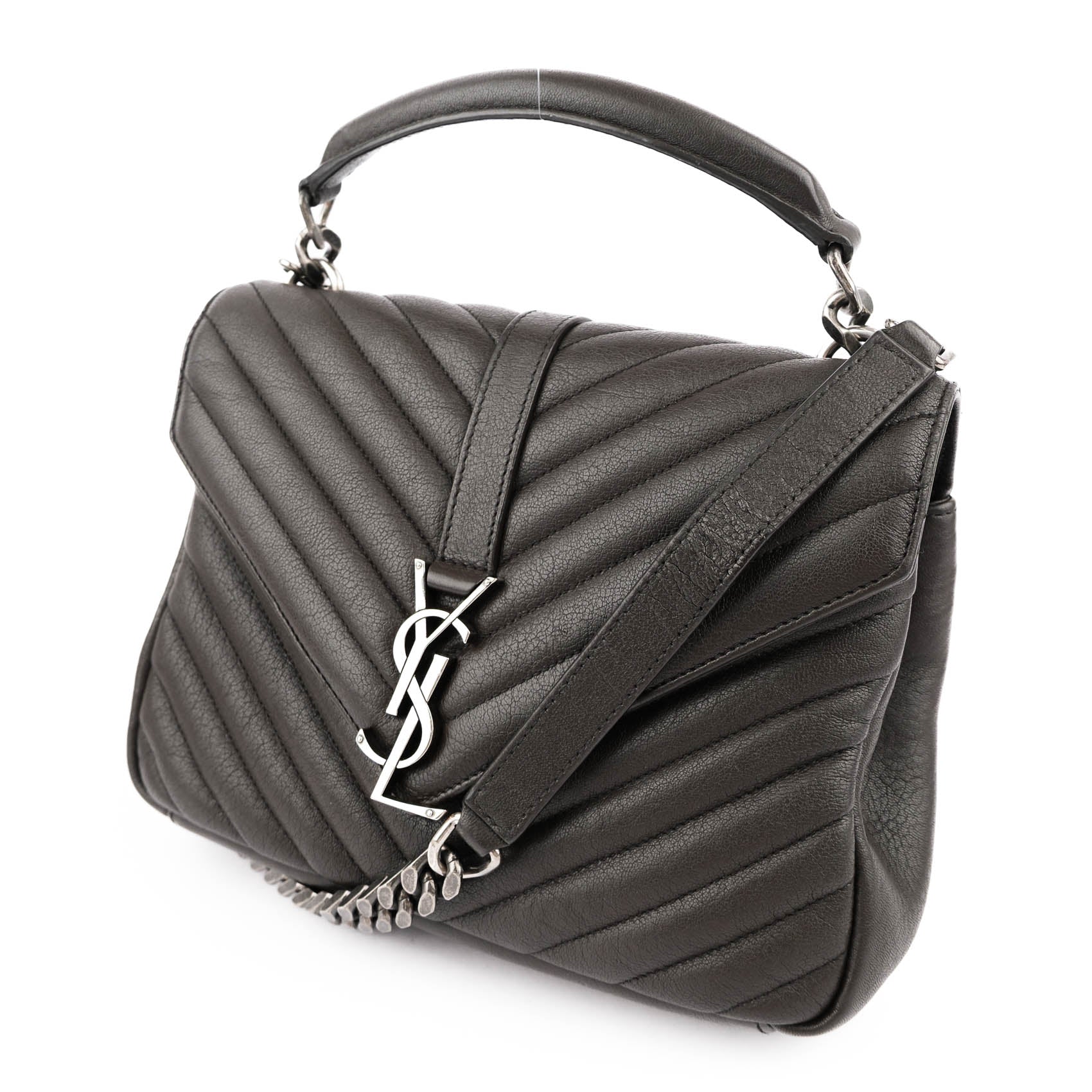 Saint Laurent Paris College Medium 428056 2way Handbag Matelassé Leather Brown Charcoal