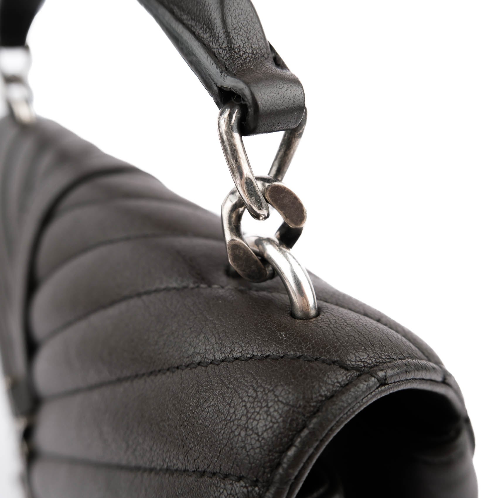 Saint Laurent Paris College Medium 428056 2way Handbag Matelassé Leather Brown Charcoal