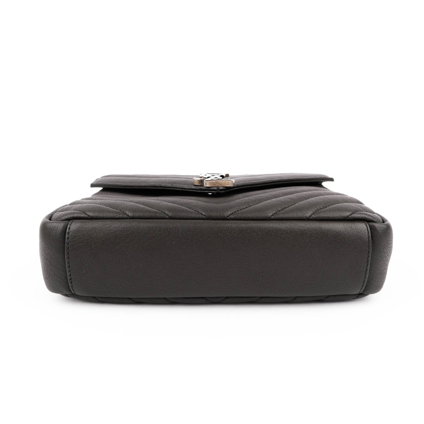 Saint Laurent Paris College Medium 428056 2way Handbag Matelassé Leather Brown Charcoal