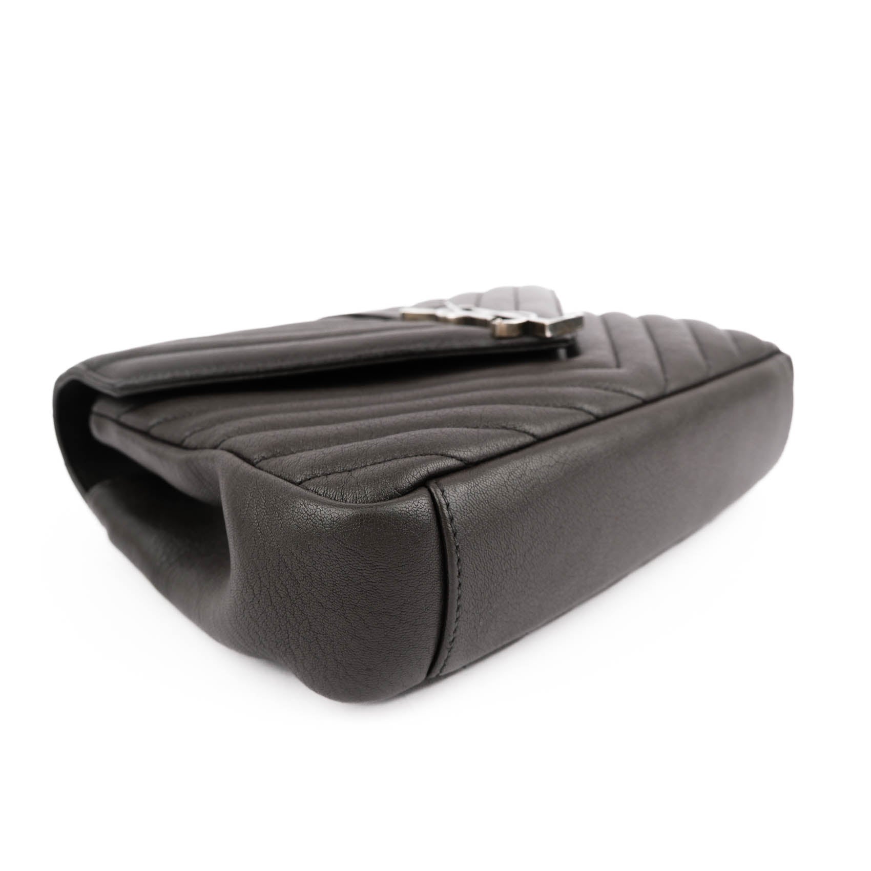 Saint Laurent Paris College Medium 428056 2way Handbag Matelassé Leather Brown Charcoal
