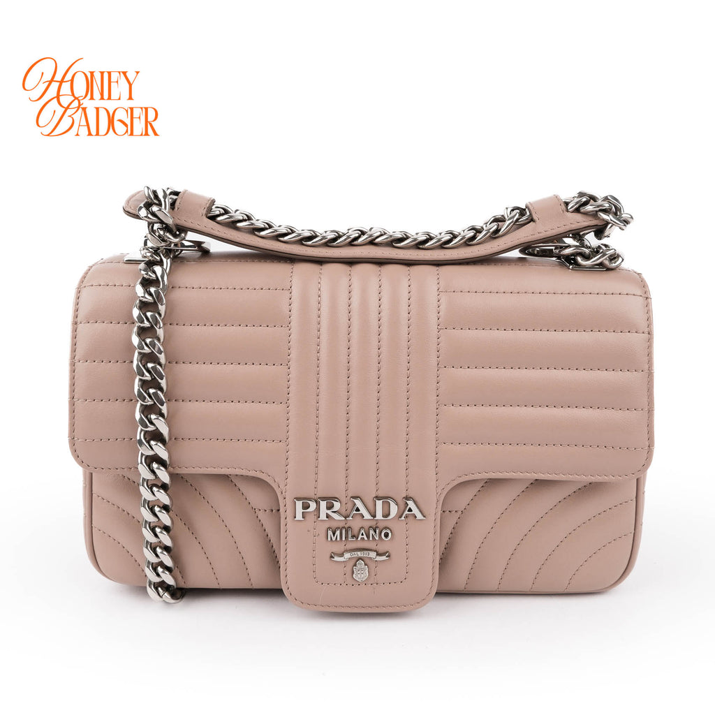 Prada Diagramme Large Chain Shoulder Bag Cipria Pink Leather Silver Hardware 1BD201