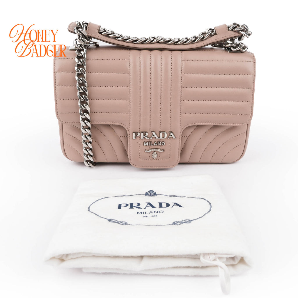 Prada Diagramme Large Chain Shoulder Bag Cipria Pink Leather Silver Hardware 1BD201