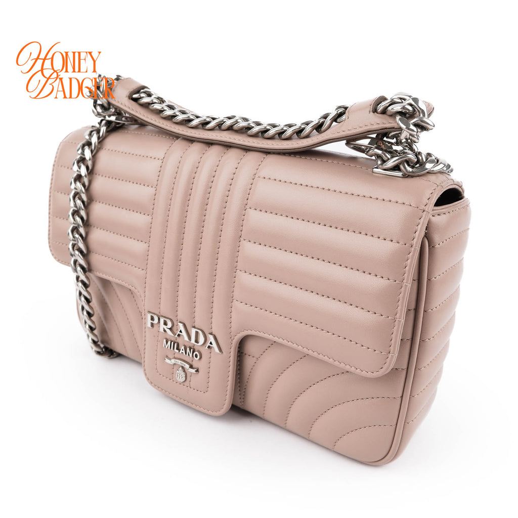 Prada Diagramme Large Chain Shoulder Bag Cipria Pink Leather Silver Hardware 1BD201