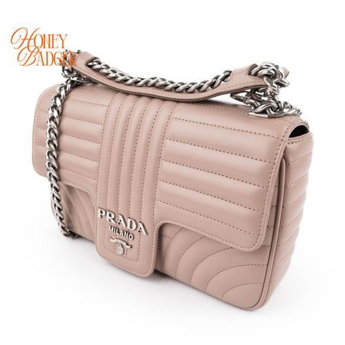 Prada Diagramme Large Chain Shoulder Bag Cipria Pink Leather Silver Hardware 1BD201