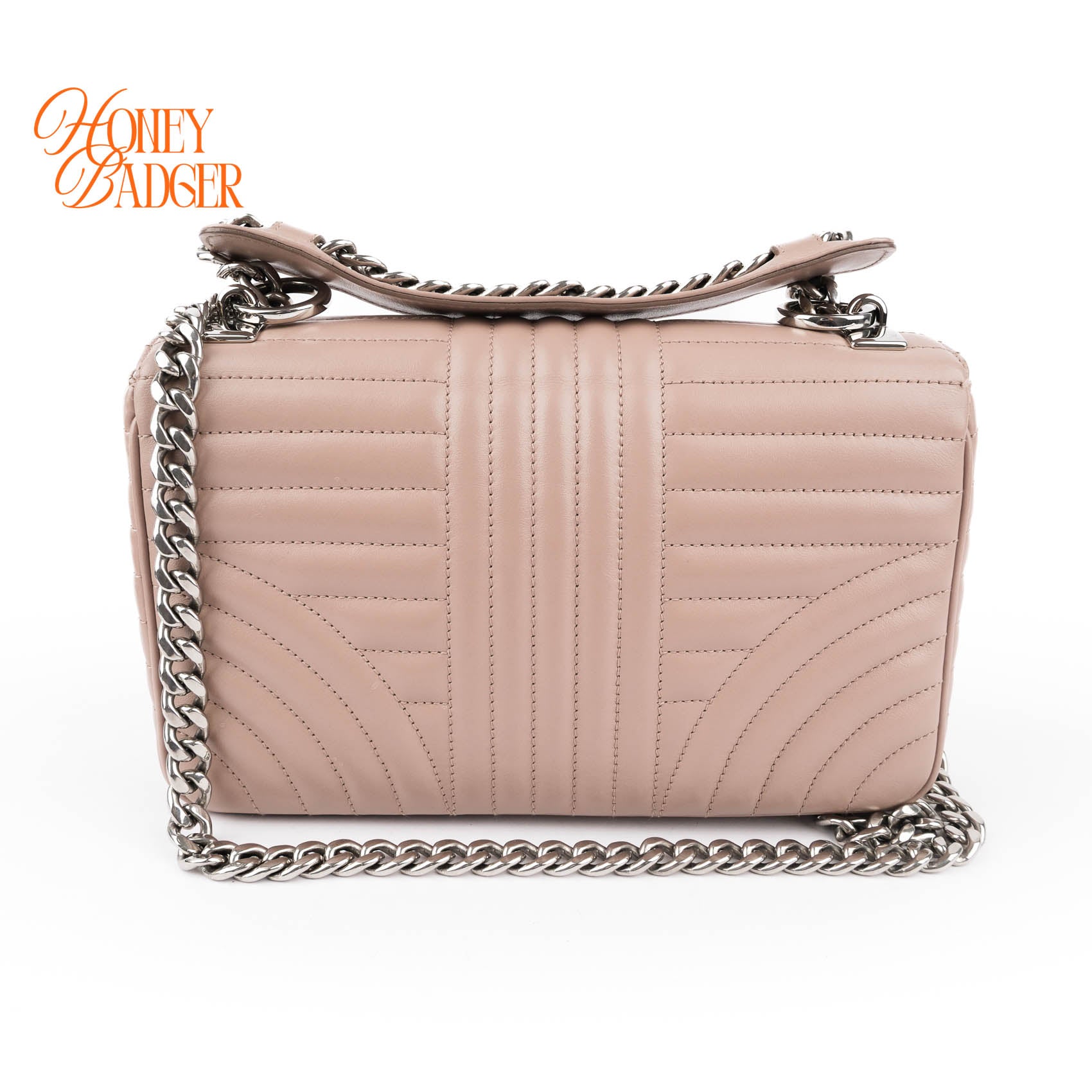 Prada Diagramme Large Chain Shoulder Bag Cipria Pink Leather Silver Hardware 1BD201