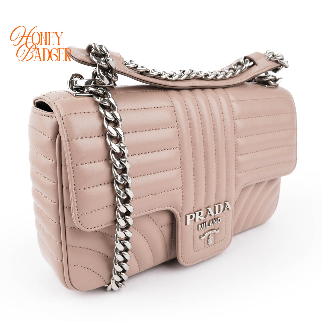 Prada Diagramme Large Chain Shoulder Bag Cipria Pink Leather Silver Hardware 1BD201
