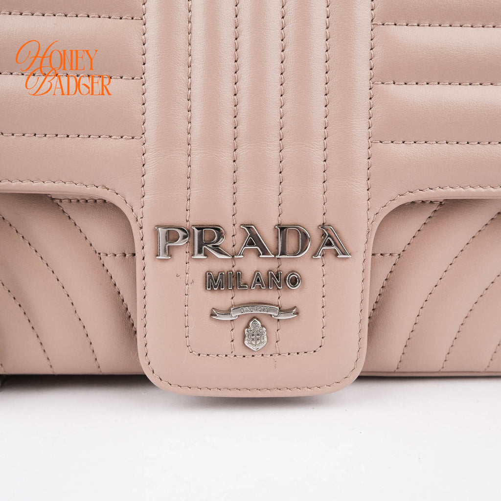 Prada Diagramme Large Chain Shoulder Bag Cipria Pink Leather Silver Hardware 1BD201