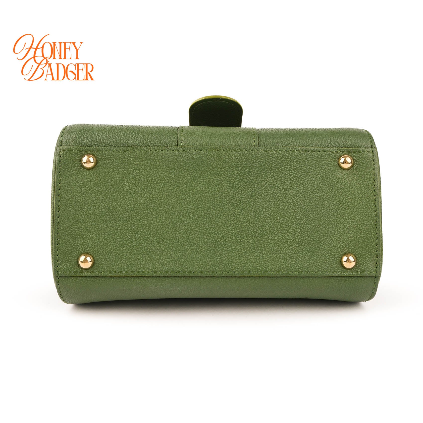 Delvaux Brillant Mini 2WAY Top Handle Bag Green Grained Calfskin Leather Gold Hardware