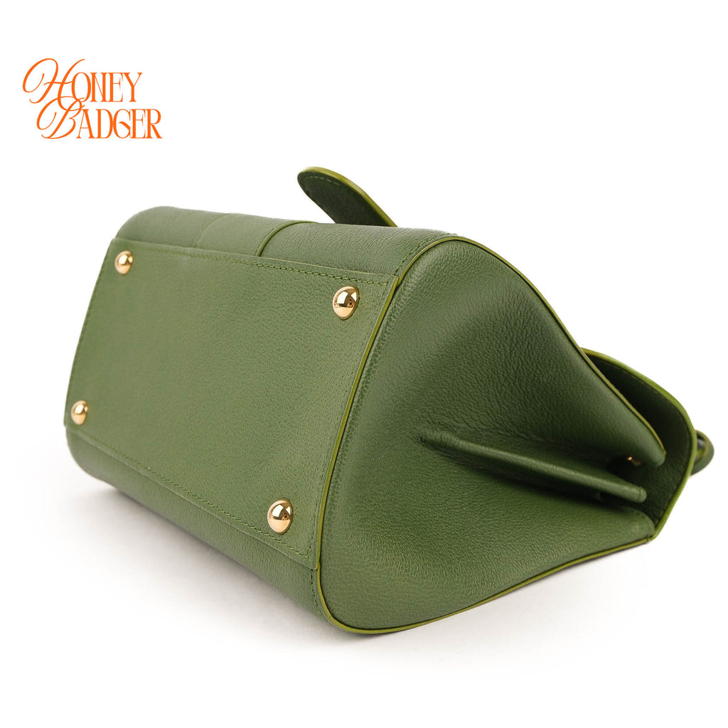 Delvaux Brillant Mini 2WAY Top Handle Bag Green Grained Calfskin Leather Gold Hardware