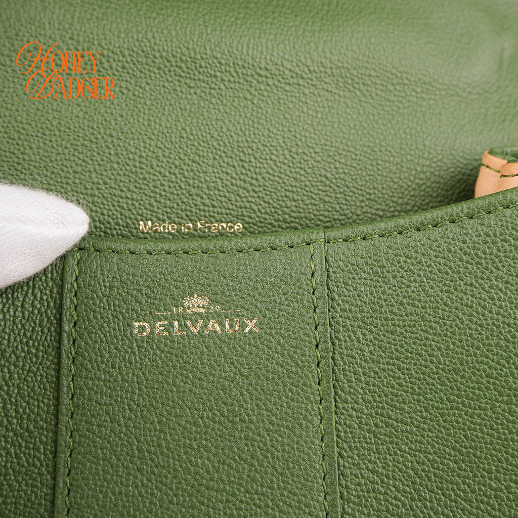 Delvaux Brillant Mini 2WAY Top Handle Bag Green Grained Calfskin Leather Gold Hardware