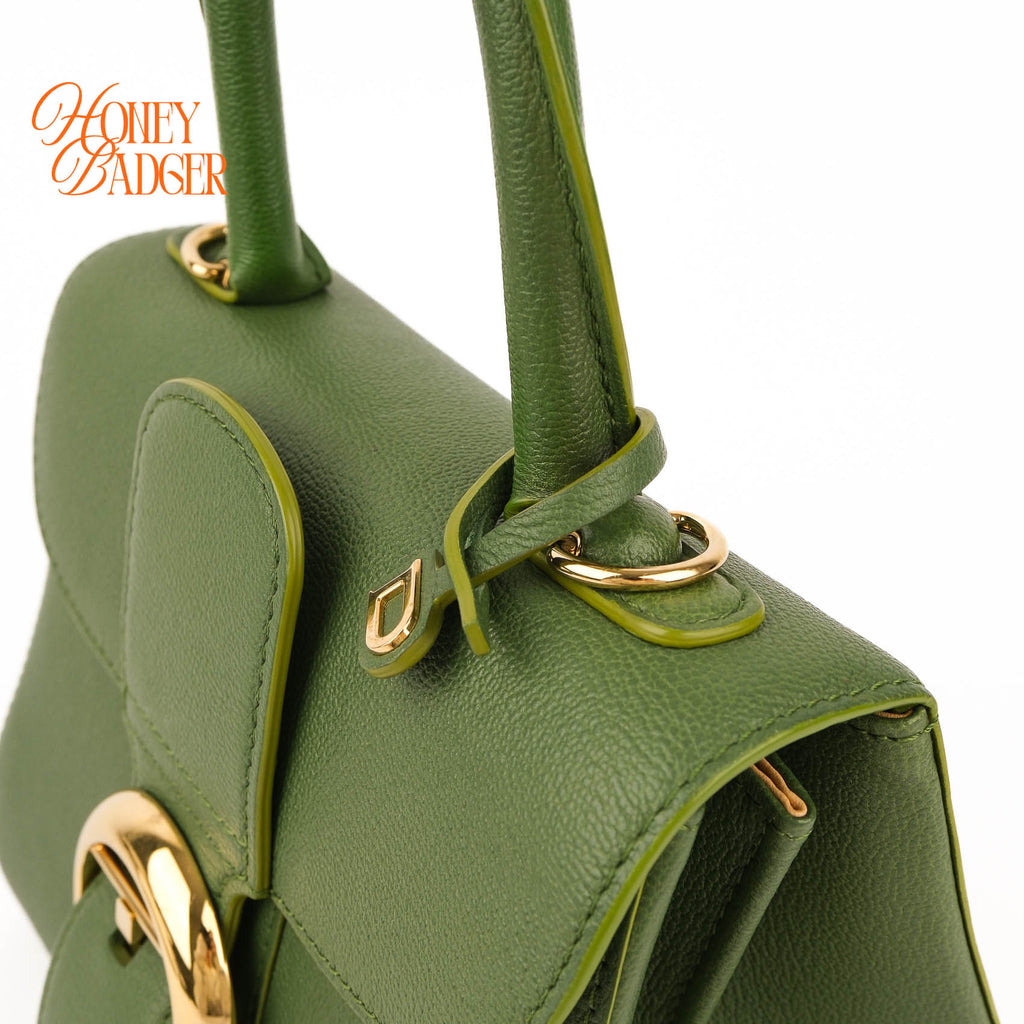 Delvaux Brillant Mini 2WAY Top Handle Bag Green Grained Calfskin Leather Gold Hardware