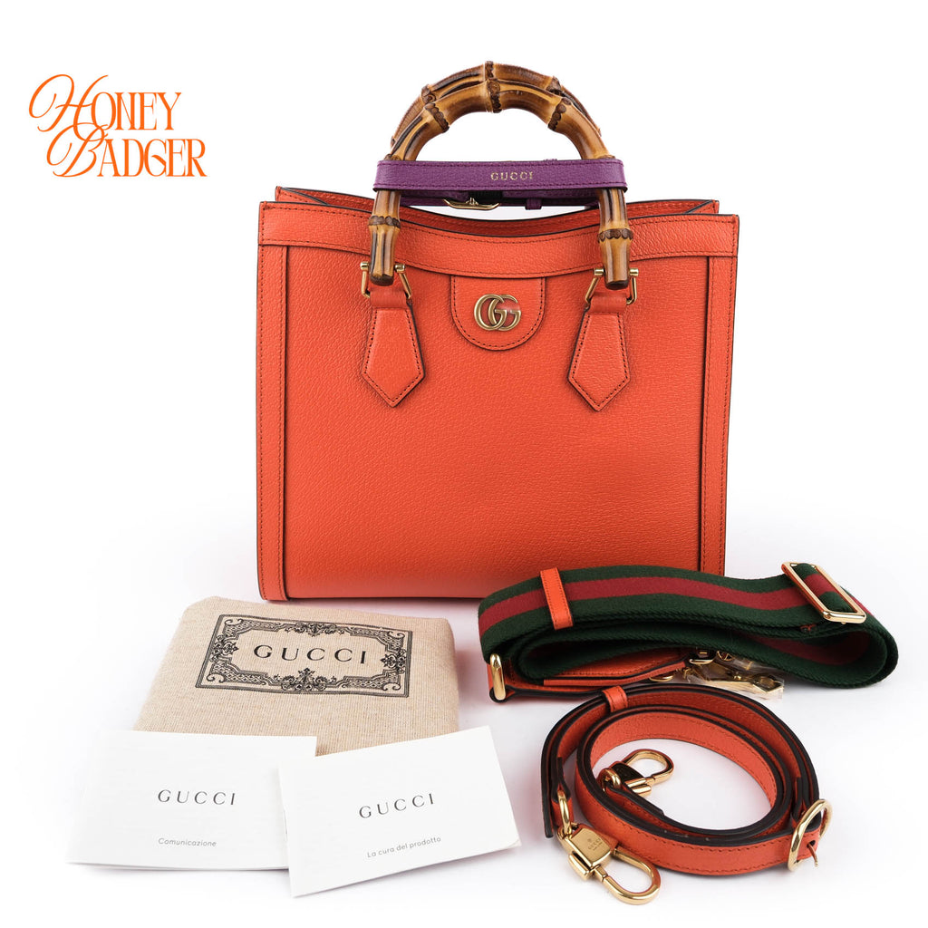 Gucci Diana Mini Tote Bag Bamboo Orange Leather Gold Hardware 2WAY 655661