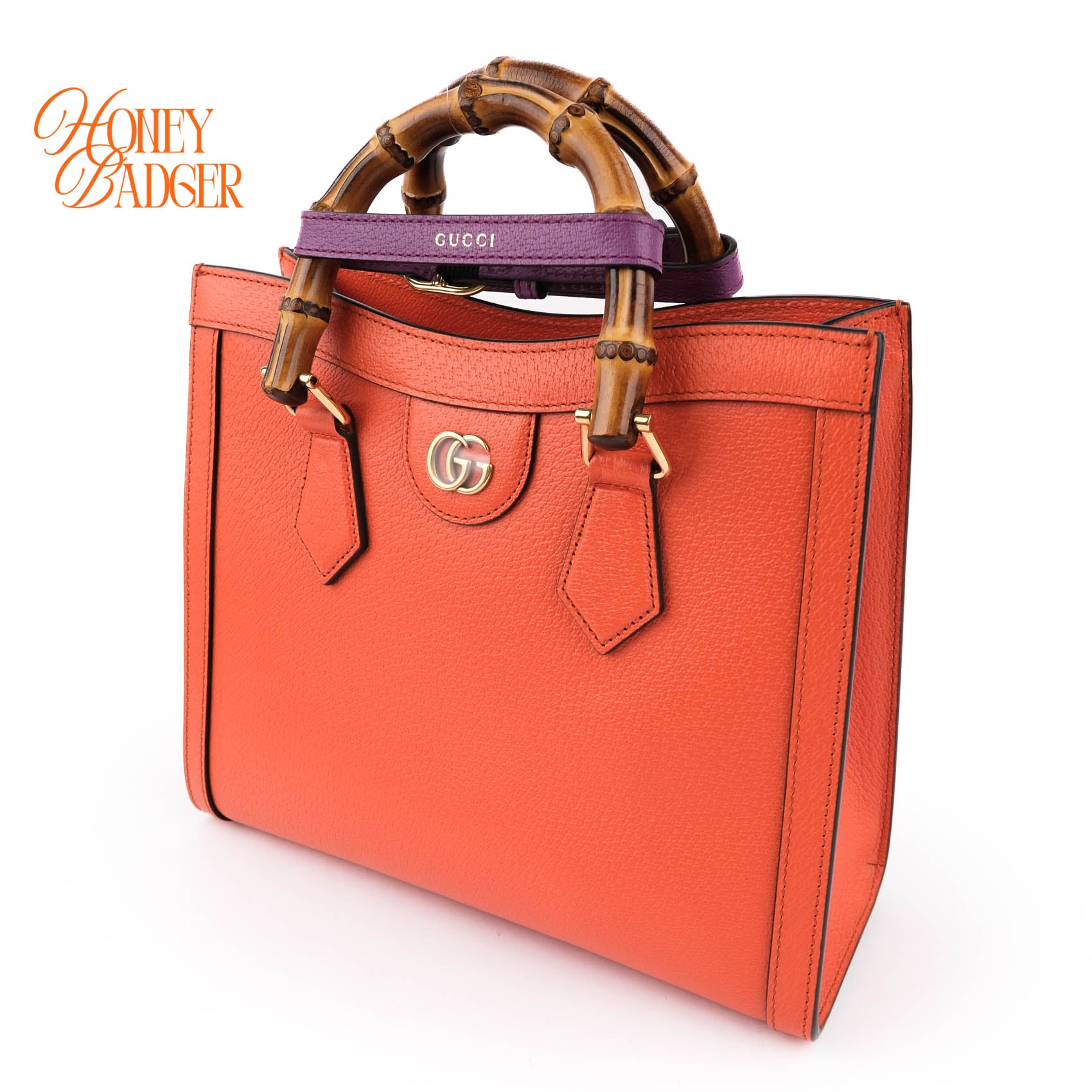 Gucci Diana Mini Tote Bag Bamboo Orange Leather Gold Hardware 2WAY 655661