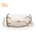 Gucci Horsebit Chain Medium Shoulder Bag White Leather Gold Hardware 764255