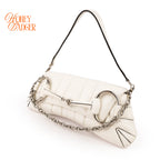 Gucci Horsebit Chain Medium Shoulder Bag White Leather Gold Hardware 764255
