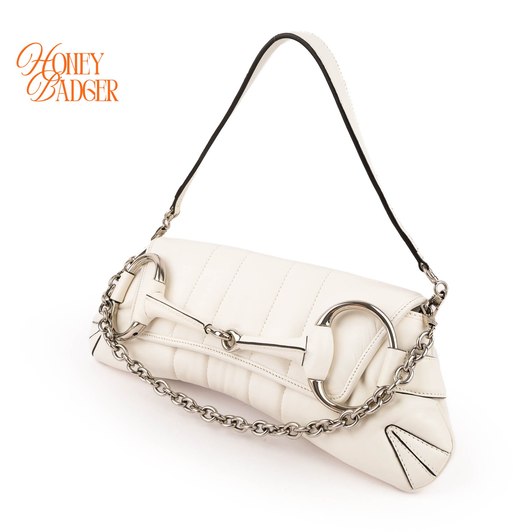 Gucci Horsebit Chain Medium Shoulder Bag White Leather Gold Hardware 764255 (RFID Built-in)