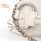 Gucci Horsebit Chain Medium Shoulder Bag White Leather Gold Hardware 764255