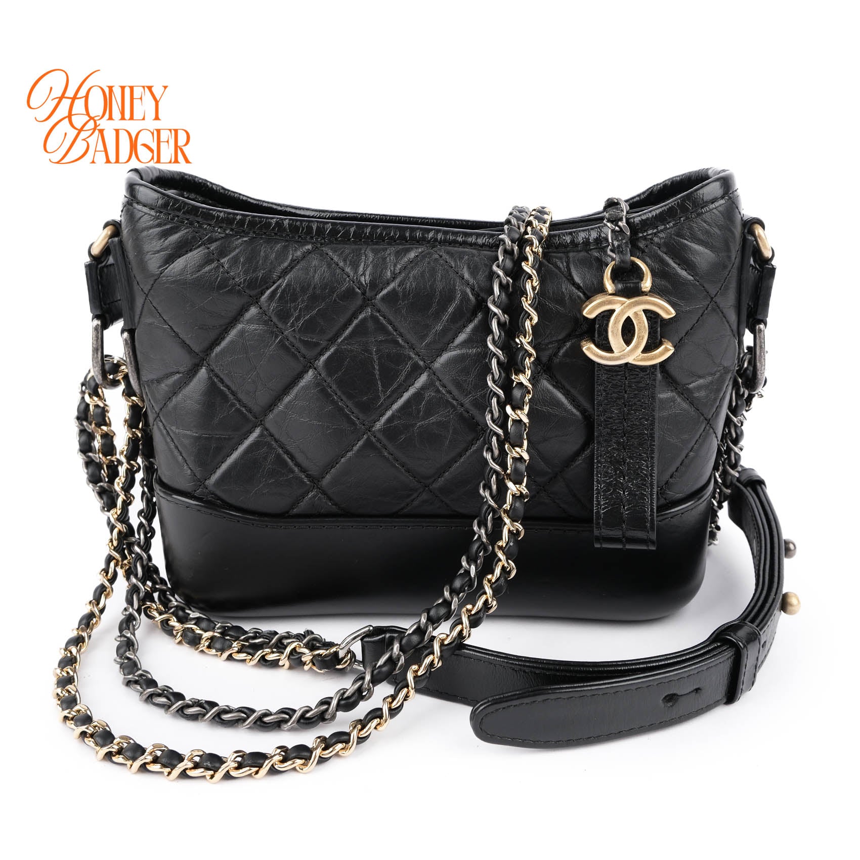 Chanel Gabrielle Small Hobo Bag A91810 Black Aged Calfskin Mixed Hardware Chain Crossbody
