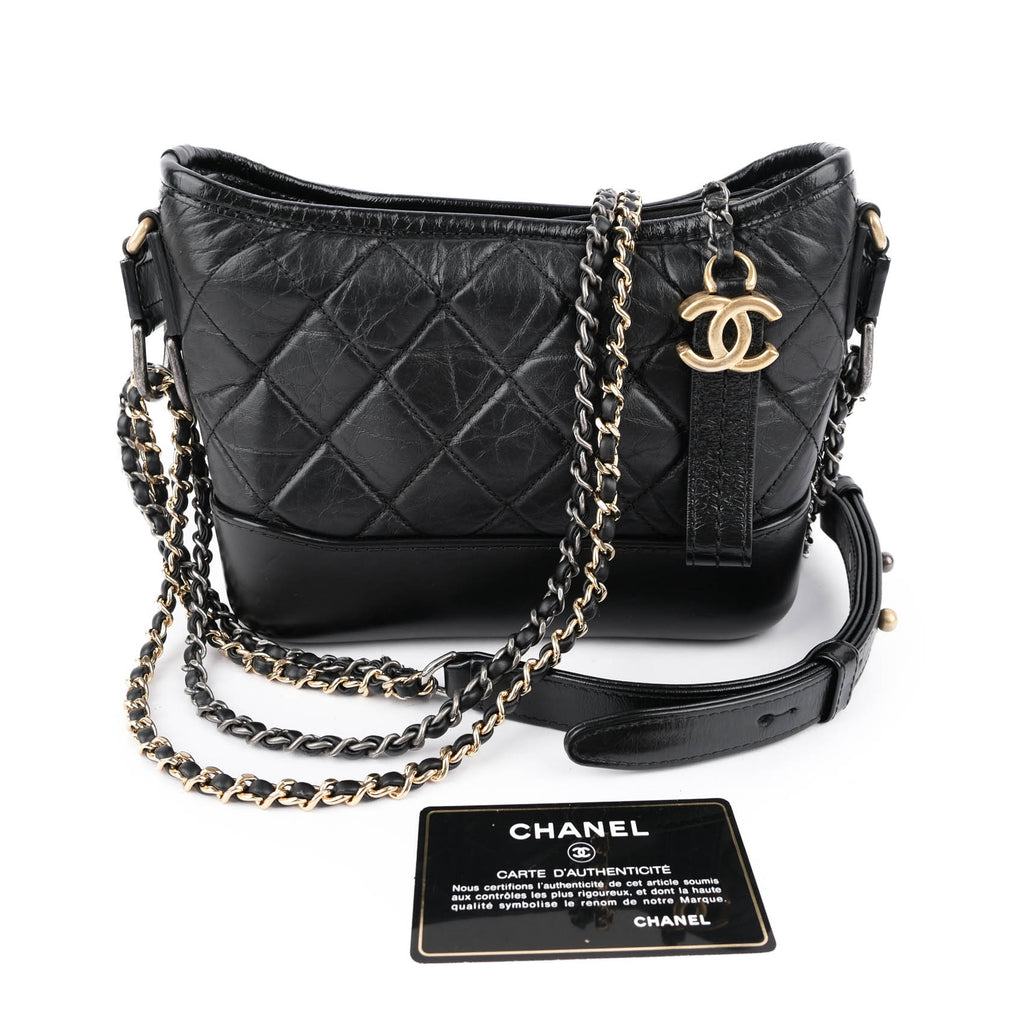 Chanel Gabrielle Small Hobo Bag A91810 Black Aged Calfskin Mixed Hardware Chain Crossbody