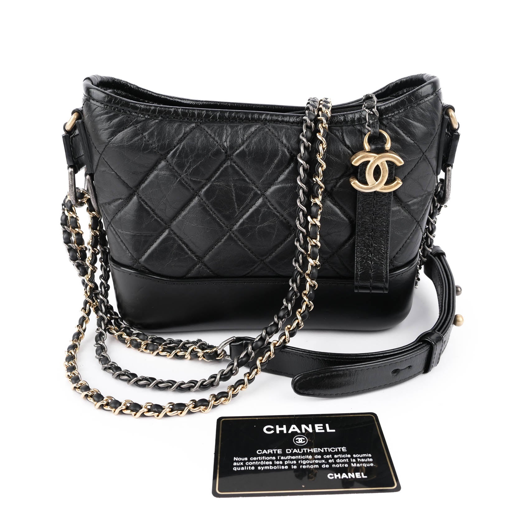 Chanel Gabrielle Small Hobo Bag A91810 Black Aged Calfskin Mixed Hardware Chain Crossbody