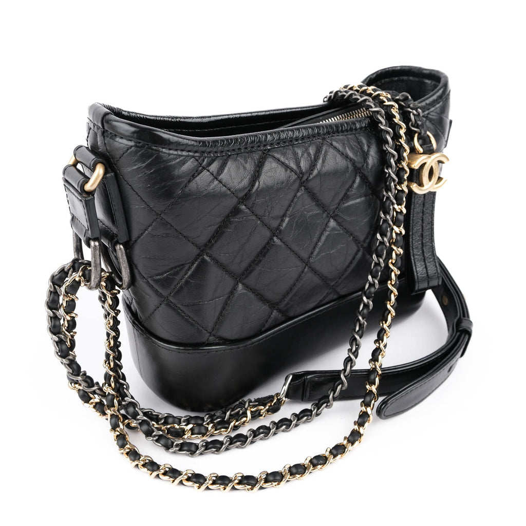 Chanel Gabrielle Small Hobo Bag A91810 Black Aged Calfskin Mixed Hardware Chain Crossbody