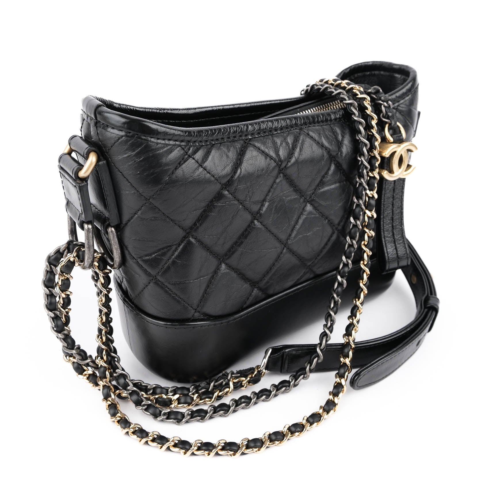 Chanel Gabrielle Small Hobo Bag A91810 Black Aged Calfskin Mixed Hardware Chain Crossbody