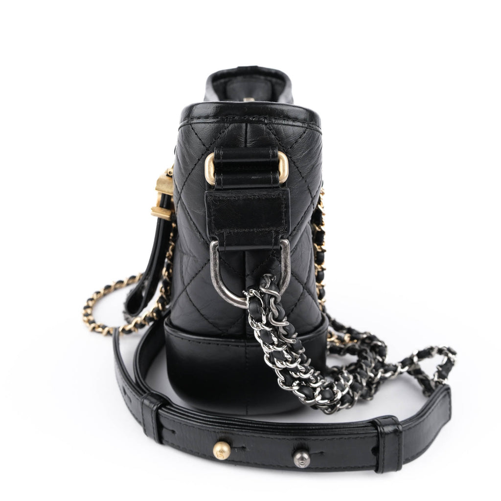 Chanel Gabrielle Small Hobo Bag A91810 Black Aged Calfskin Mixed Hardware Chain Crossbody