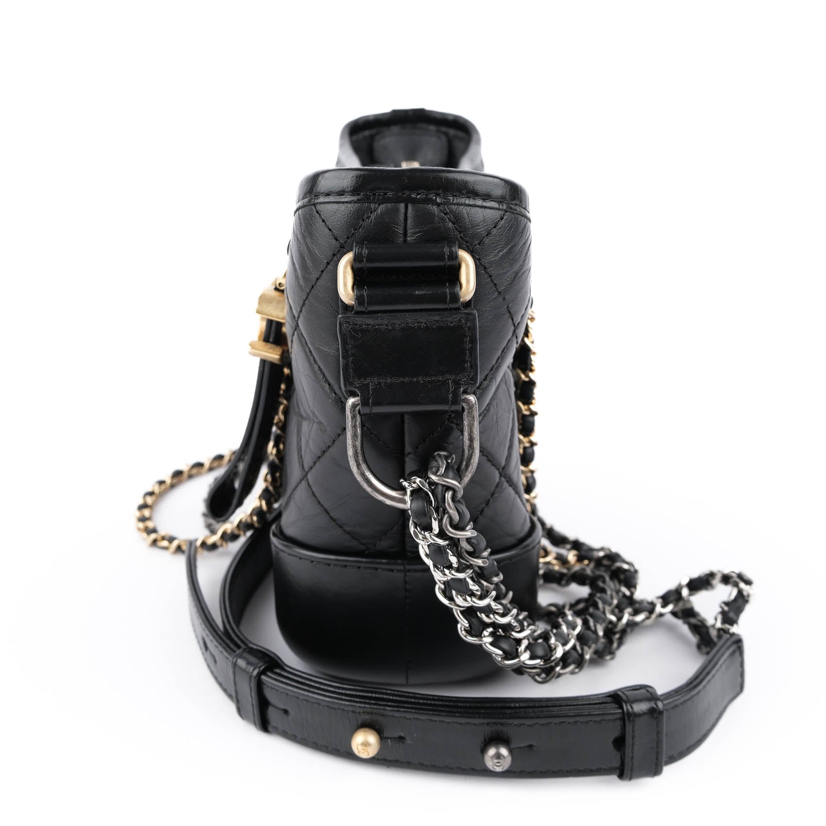 Chanel Gabrielle Small Hobo Bag A91810 Black Aged Calfskin Mixed Hardware Chain Crossbody
