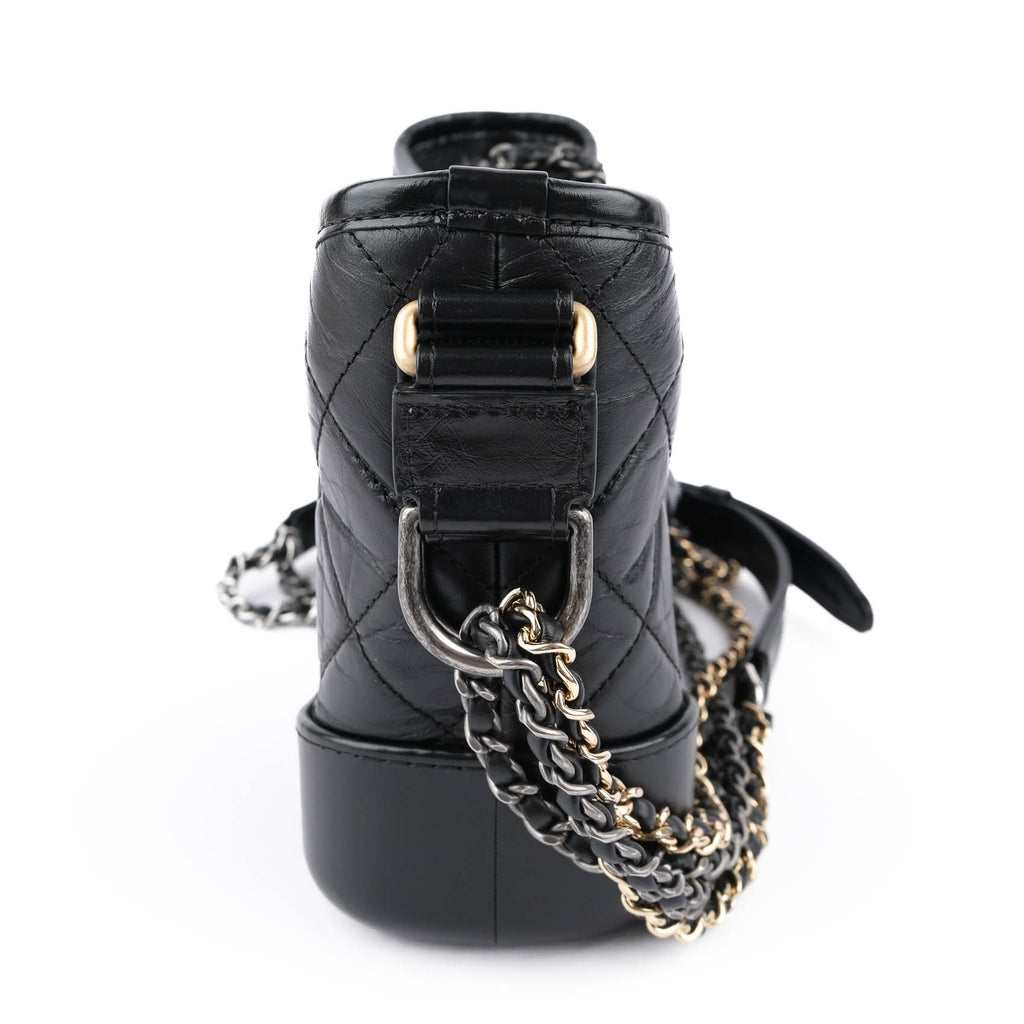 Chanel Gabrielle Small Hobo Bag A91810 Black Aged Calfskin Mixed Hardware Chain Crossbody