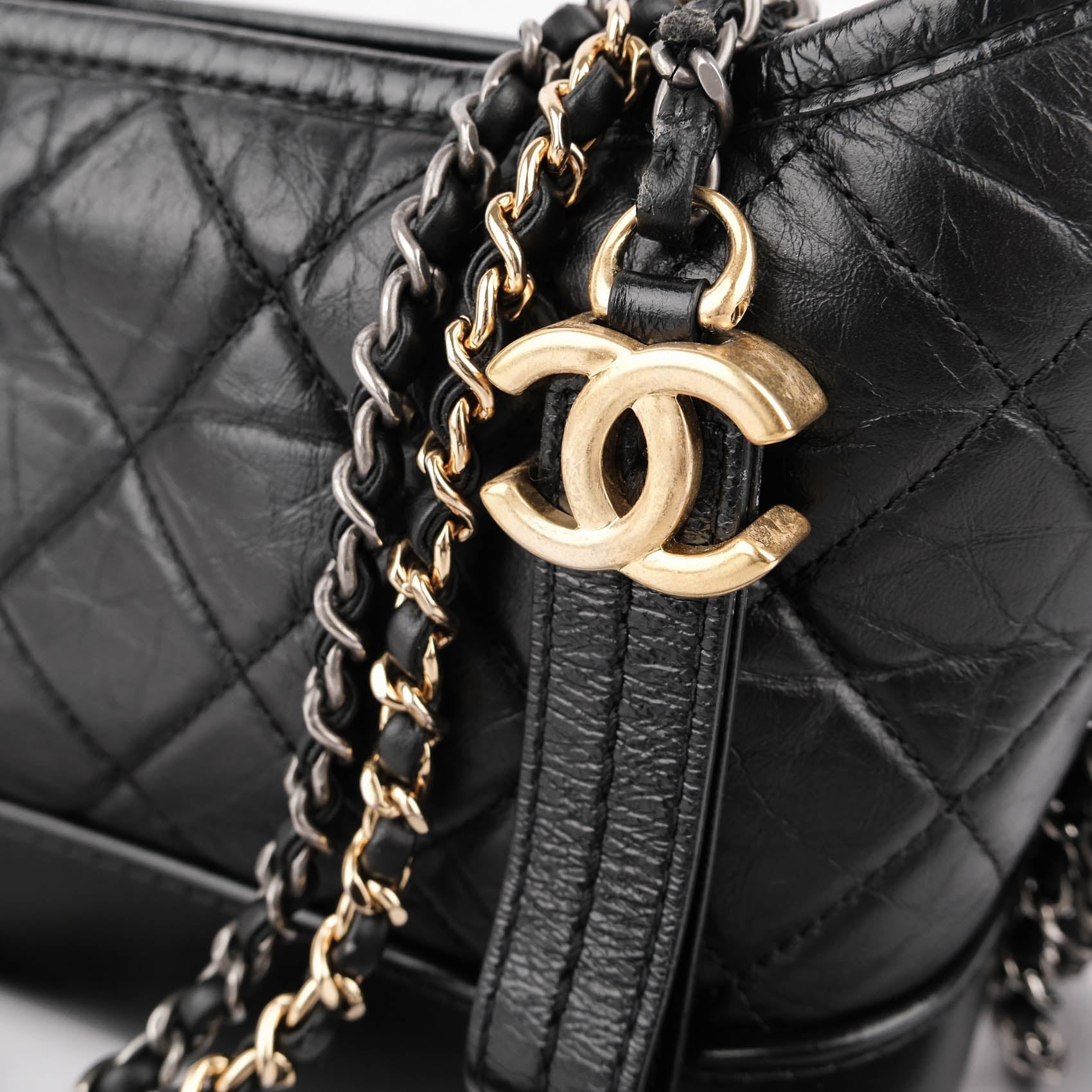 Chanel Gabrielle Small Hobo Bag A91810 Black Aged Calfskin Mixed Hardware Chain Crossbody