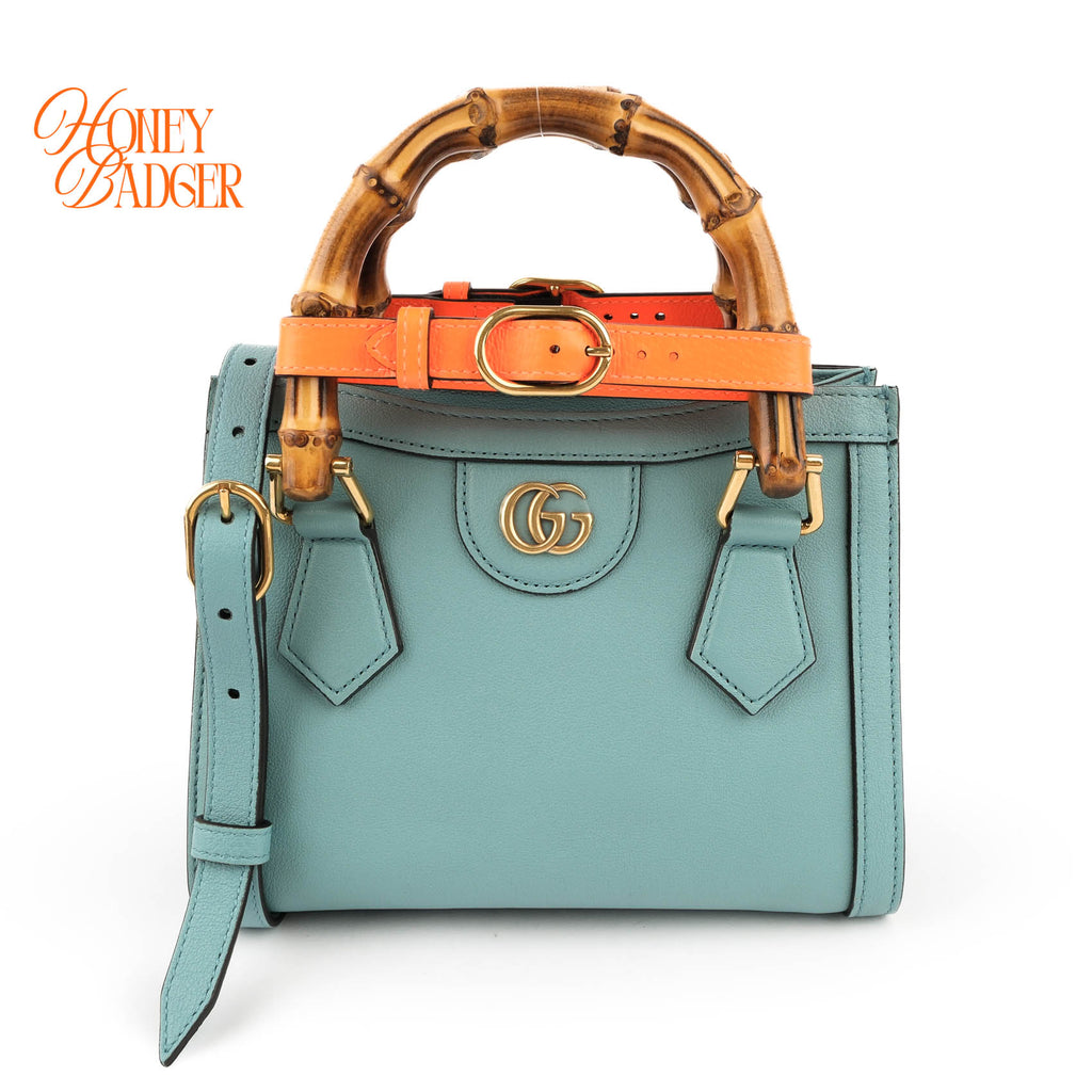 Gucci Diana Mini Tote Bag Light Blue Smooth Leather Bamboo Gold Hardware 655661