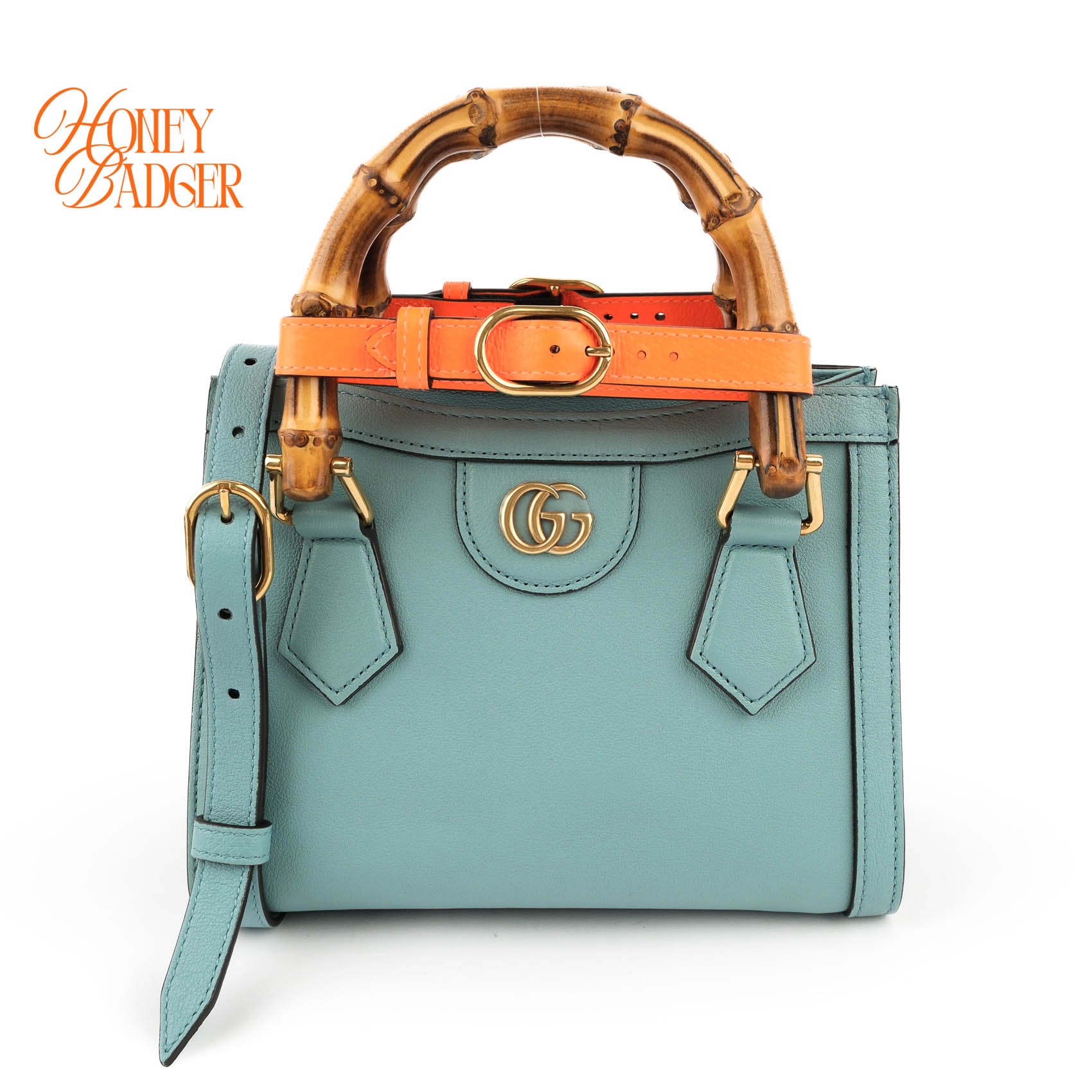 Gucci Diana Mini Tote Bag Light Blue Smooth Leather Bamboo Gold Hardware 655661